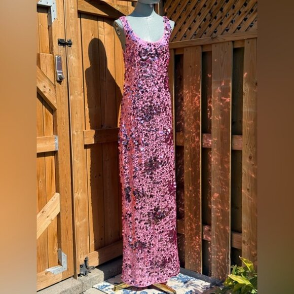 🆕 SIMKHAI 🧿 NWOT Bex Sequined Embellished Maxi Dress, Sorbet Pink- Sz US 4 - Picture 11 of 14